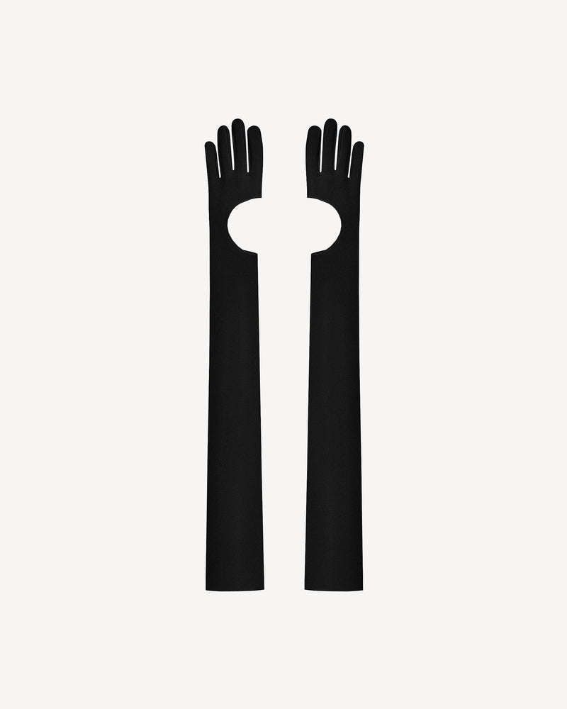 Vegan Leather Long Gloves Black