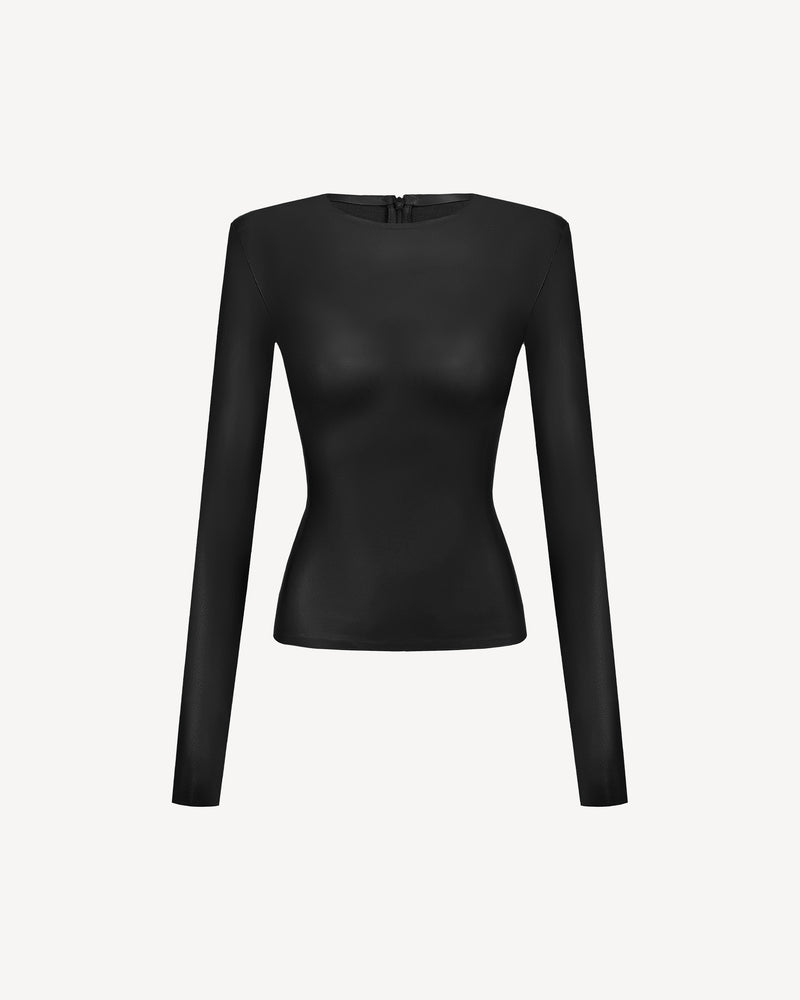 Vegan Leather Long Sleeve Top Black