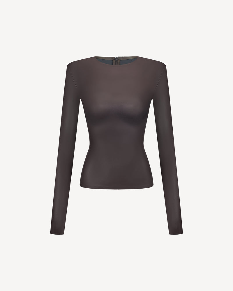 Vegan Leather Long Sleeve Top Brown