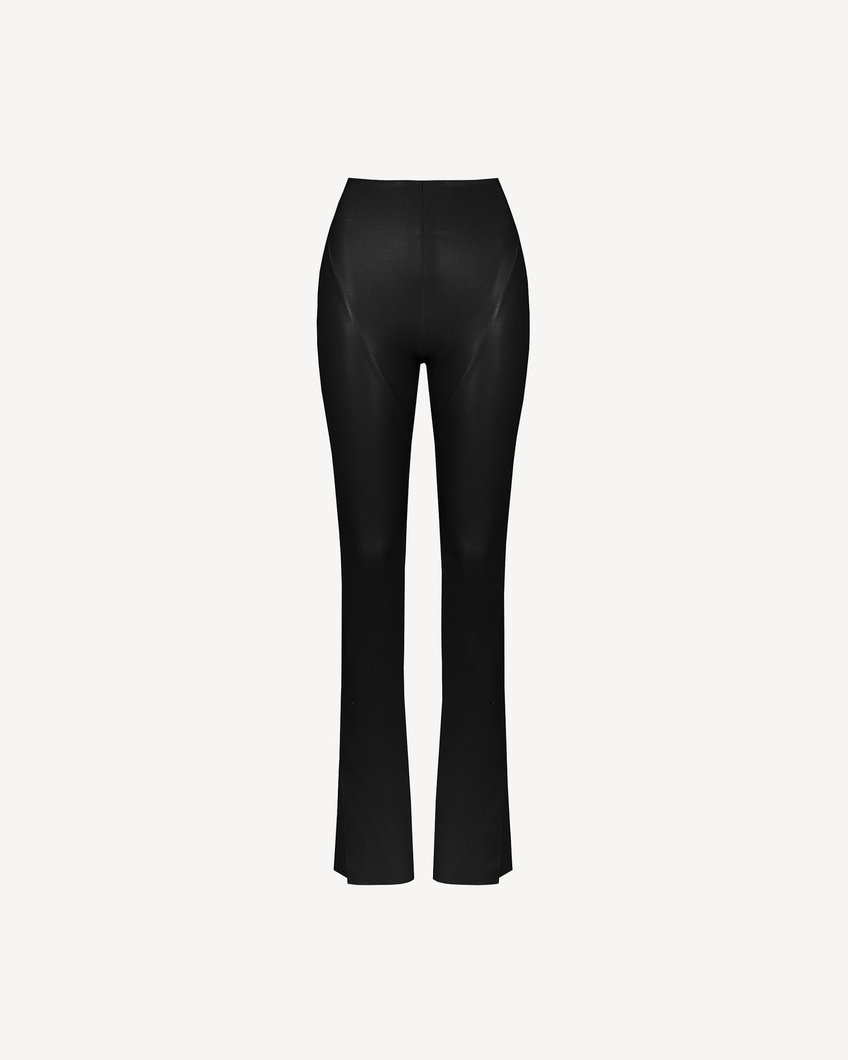 Vegan Leather Sculpting Flared Pants Black