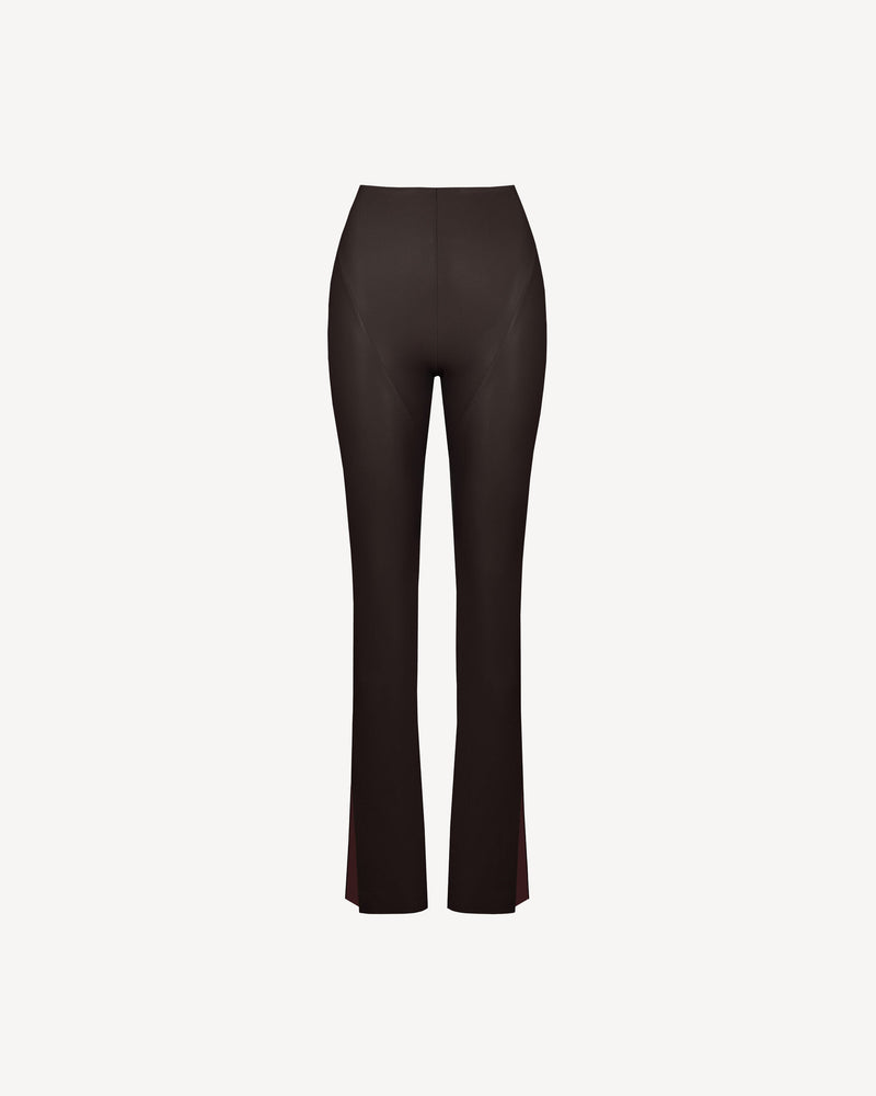 Vegan Leather Sculpting Flared Pants Brown