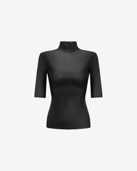 Vegan Leather Short Sleeve Top Black
