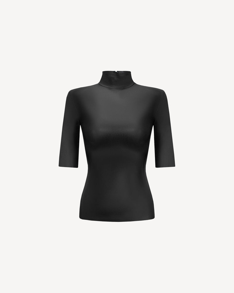 Vegan Leather Short Sleeve Top Black