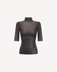 Vegan Leather Short Sleeve Top Brown