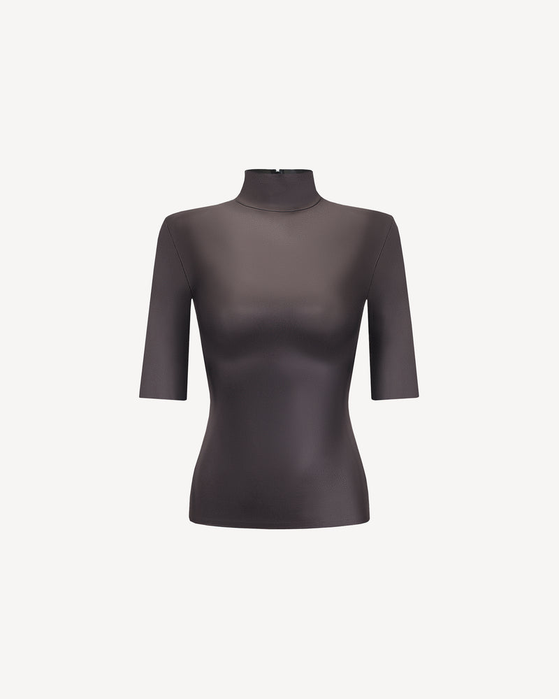 Vegan Leather Short Sleeve Top Brown
