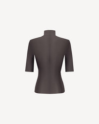 Vegan Leather Short Sleeve Top Brown