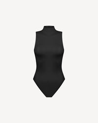 Vegan Leather Turtleneck Bodysuit Black