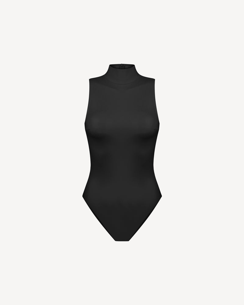 Vegan Leather Turtleneck Bodysuit Black