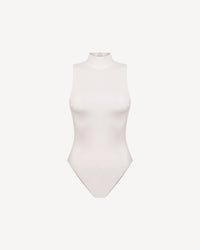 Vegan Leather Turtleneck Bodysuit Ecru