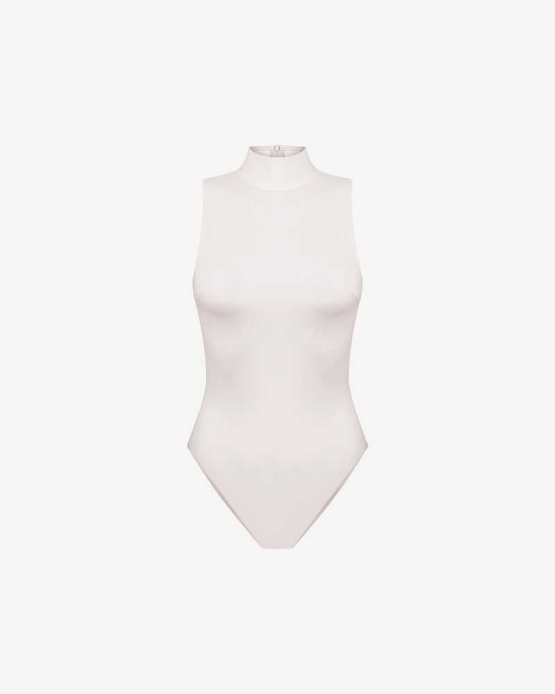 Vegan Leather Turtleneck Bodysuit Ecru