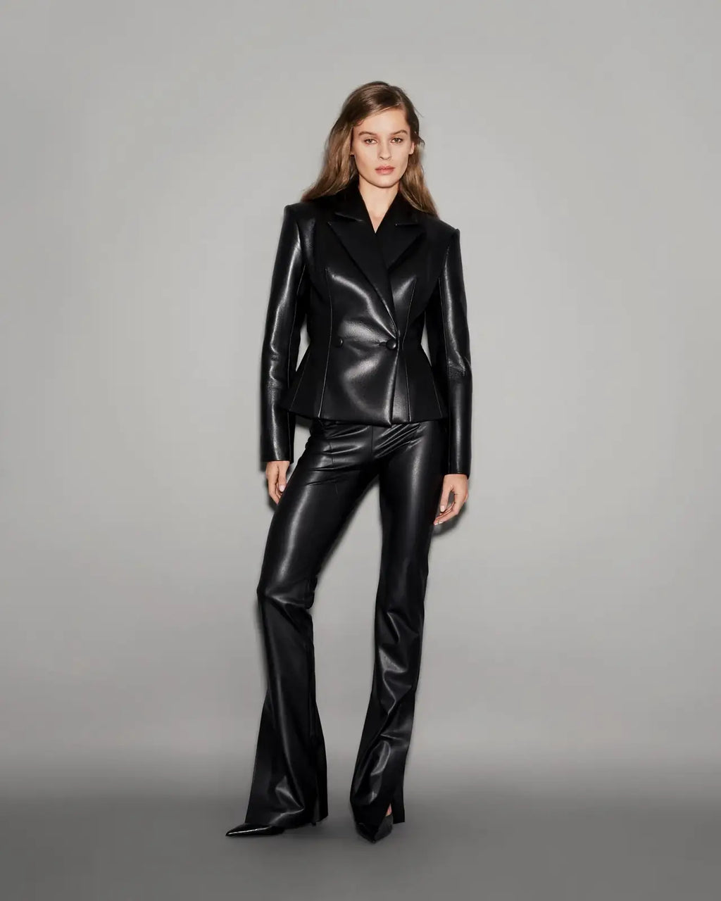 Vegan Leather Tailored Blazer Black - lookbook 22