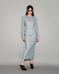 Vegan Leather Sculpted Shirt Slate blue - lookbook 24