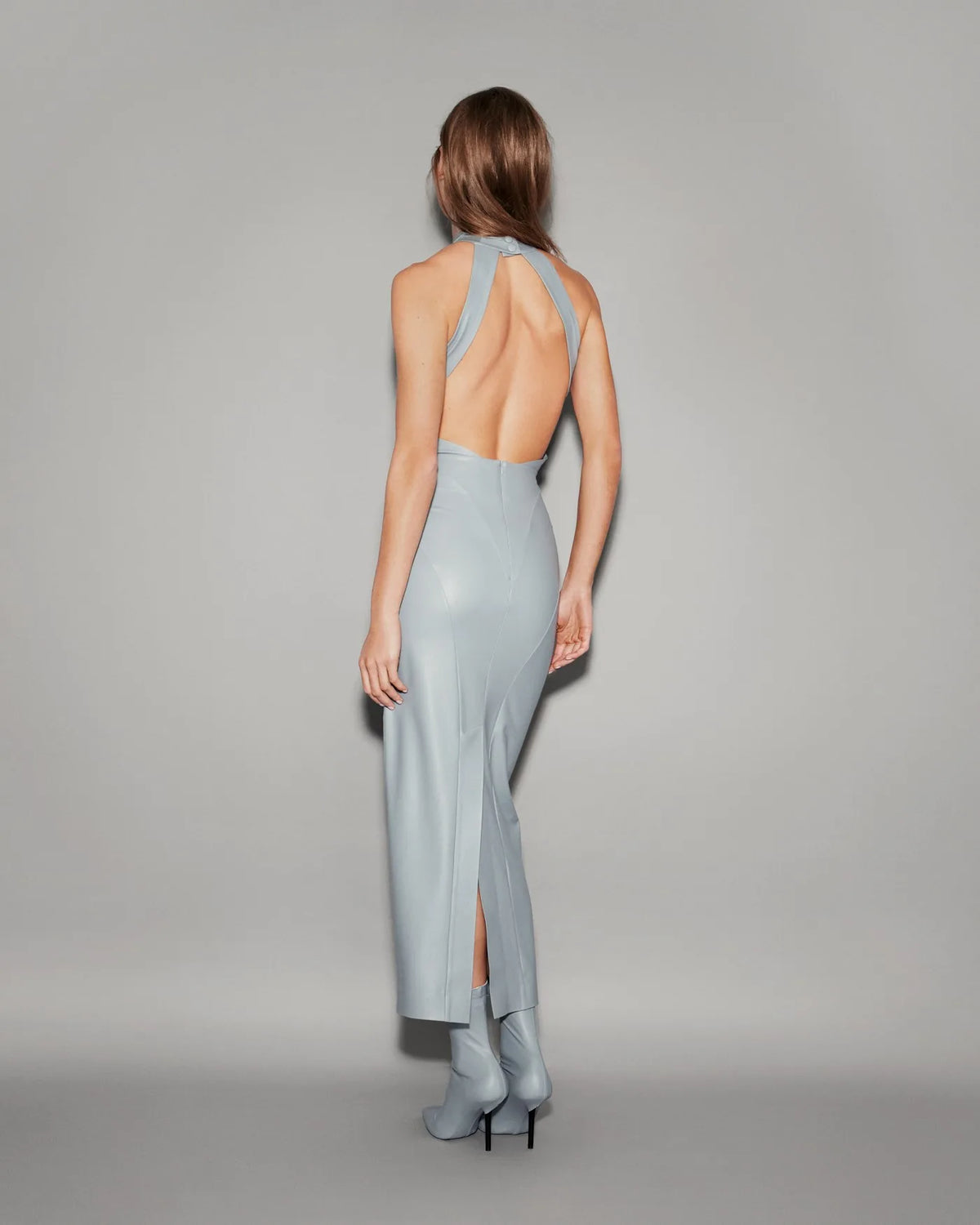 Vegan Leather Column Midi Skirt Slate blue - lookbook 34