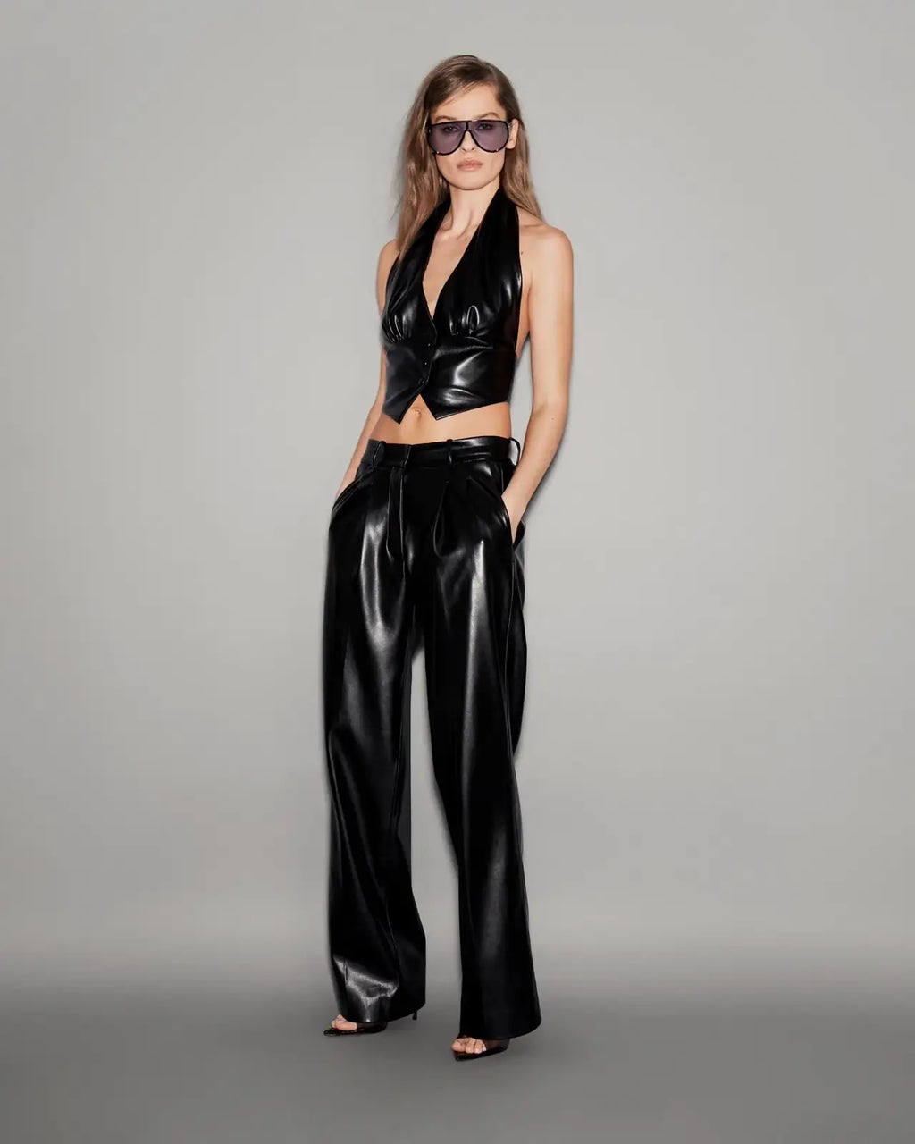 Vegan Leather Tailored Trousers Black - lookbook 39