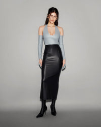 Vegan Leather Long Gloves Slate blue - lookbook 41