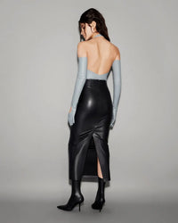 Vegan Leather Long Gloves Slate blue - lookbook 42