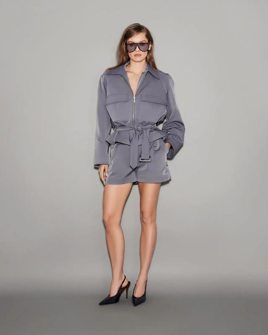 Pleated Twill Shorts Mist Blue - lookbook 51