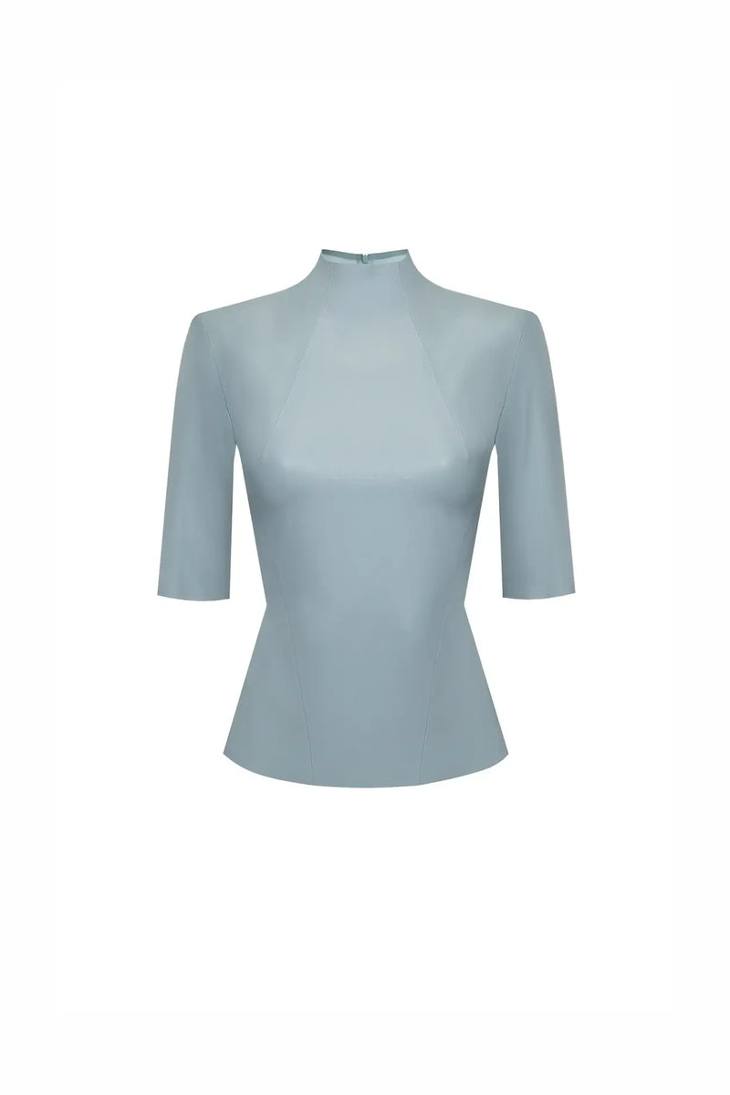 Vegan Leather Sculpted Top Slate blue