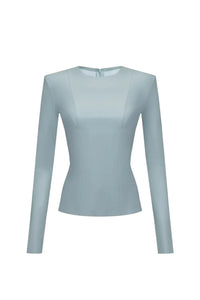 Vegan Leather Sculpted Sleeve Top Slate blue - product view 18
