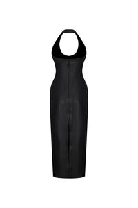 Vegan Leather Column Halter Dress Black - product view 23
