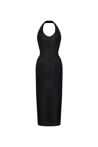 Vegan Leather Column Halter Dress Black - product view 33