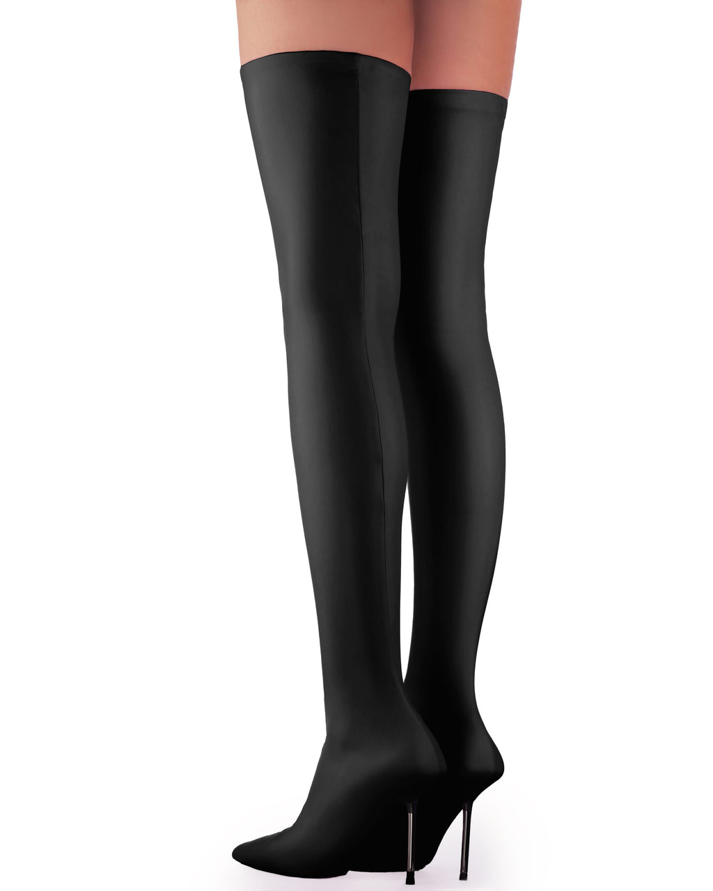 V-Toe Vegan Leather Boot Stockings Black