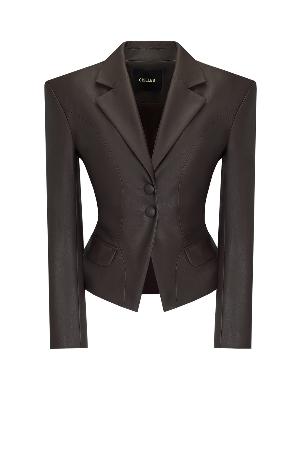 Sculpted Leather Blazer Brown