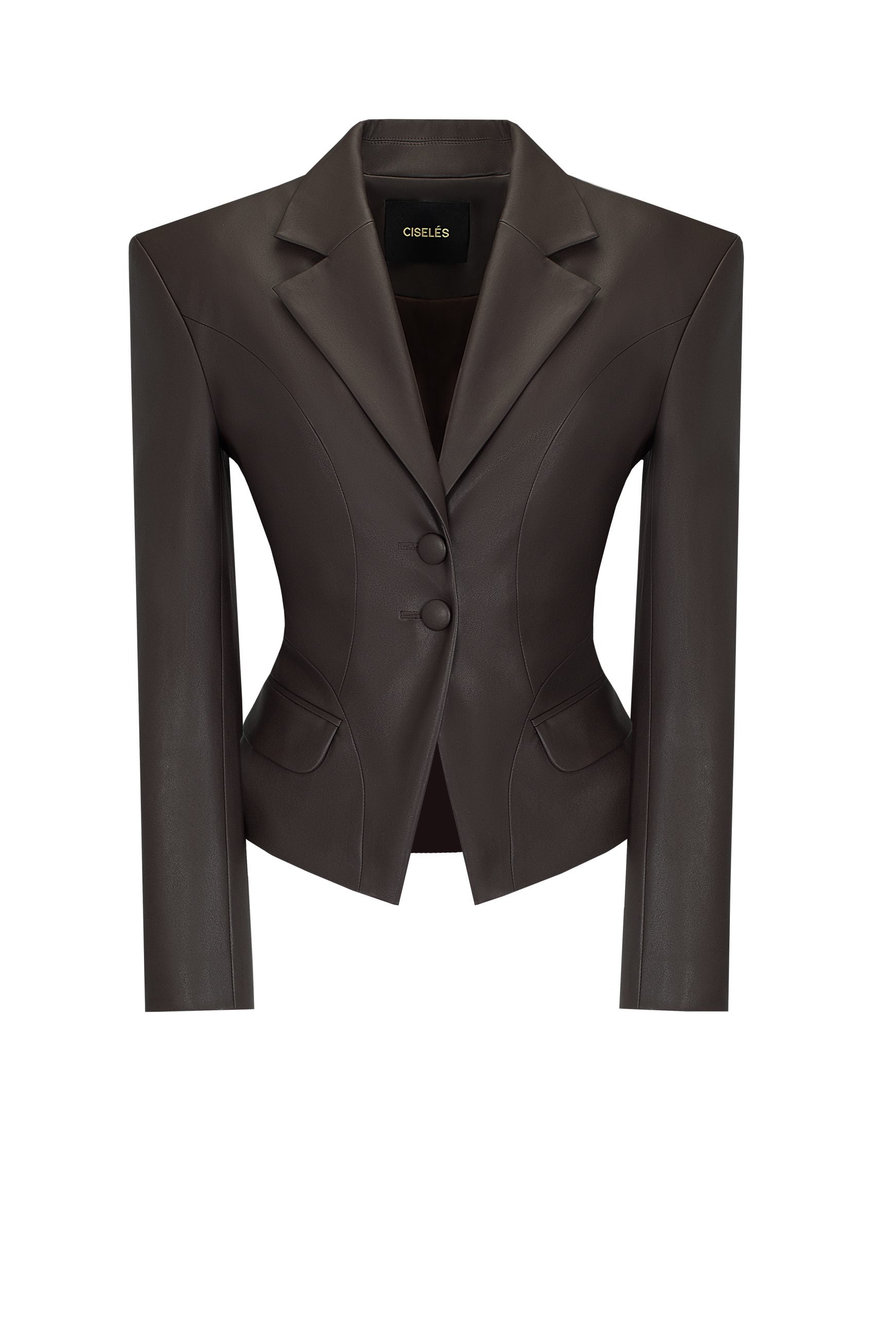 Sculpted Leather Blazer Brown