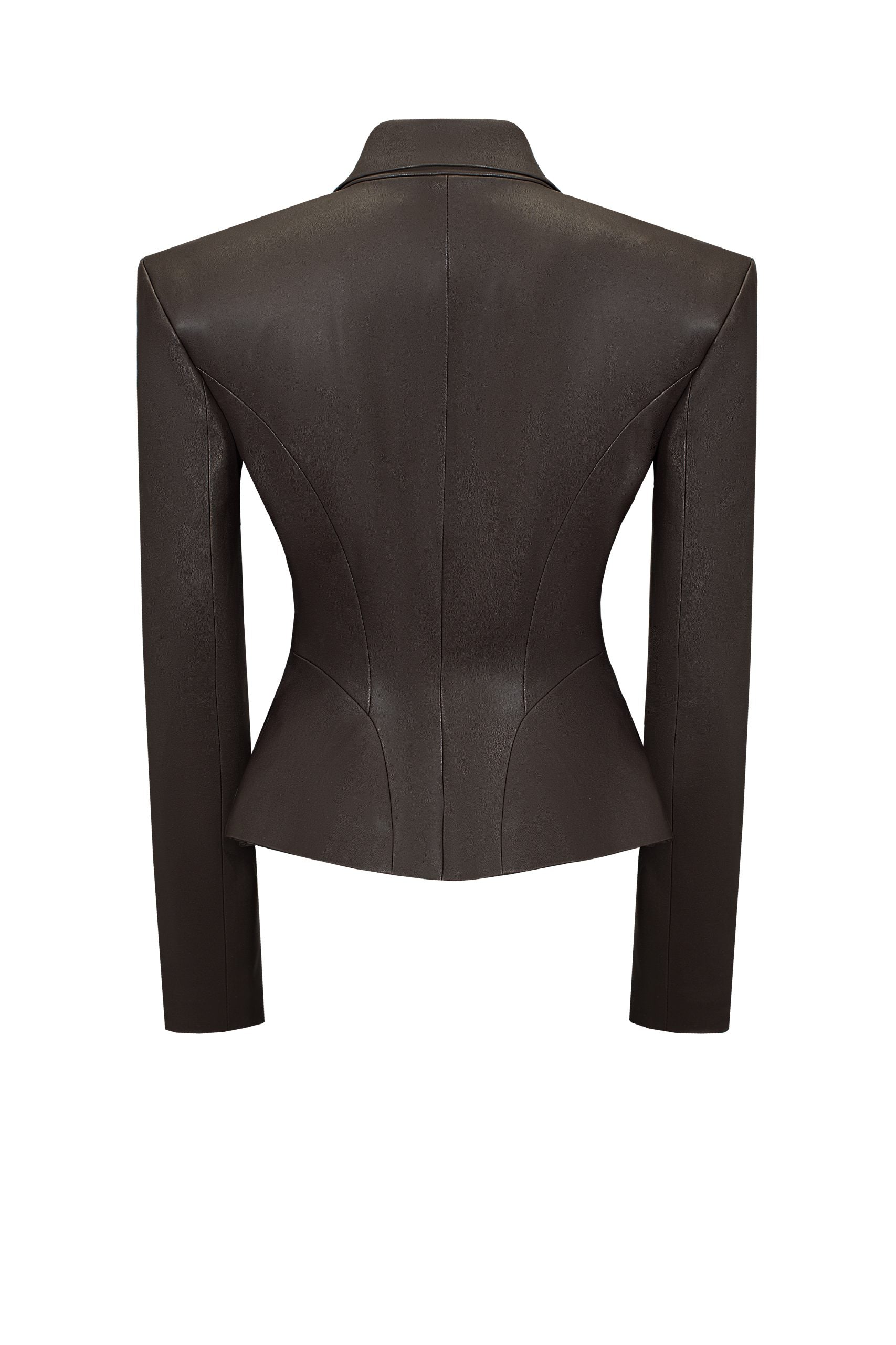 Sculpted Leather Blazer Brown