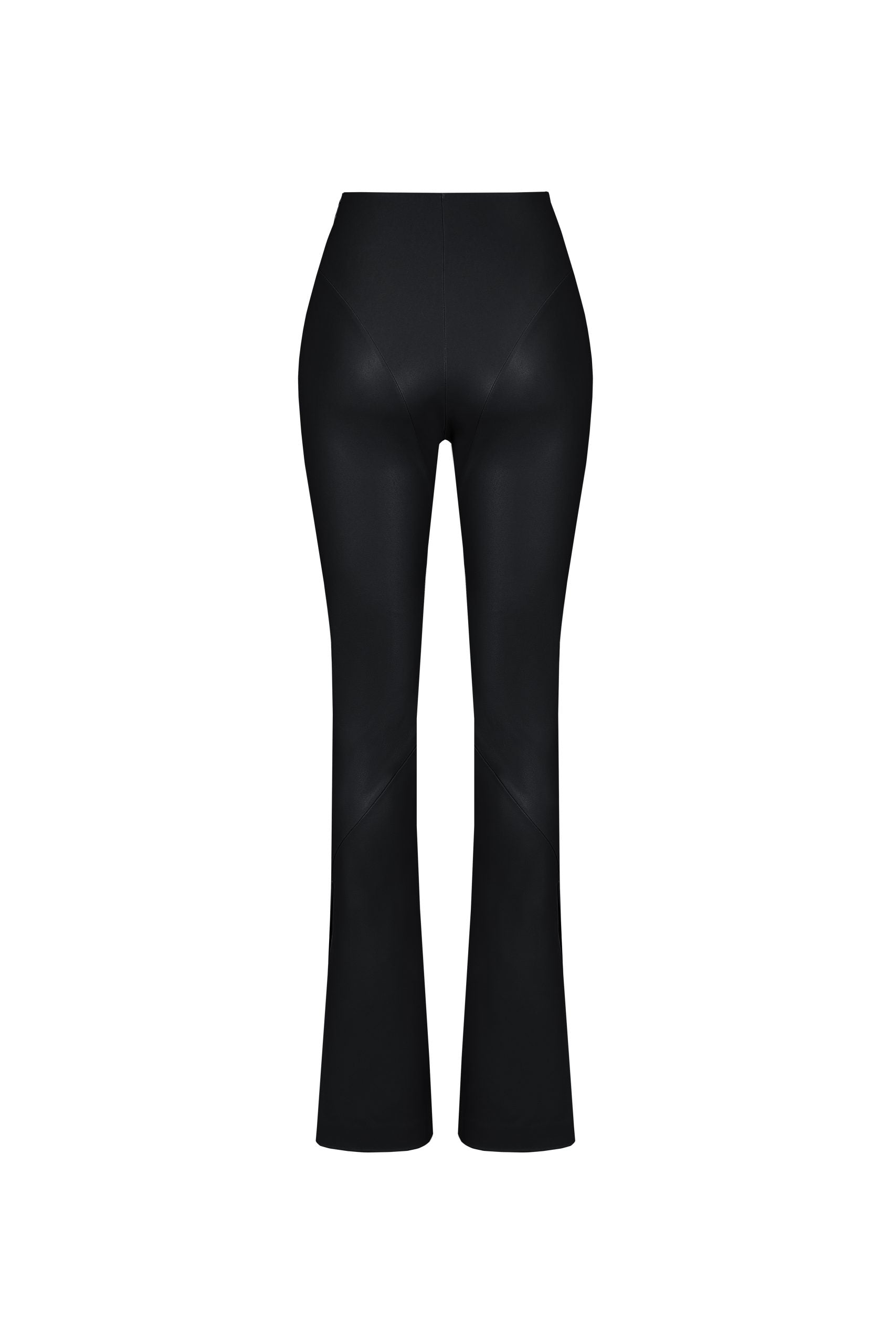 Vegan Leather Sculpting Flared Pants Black