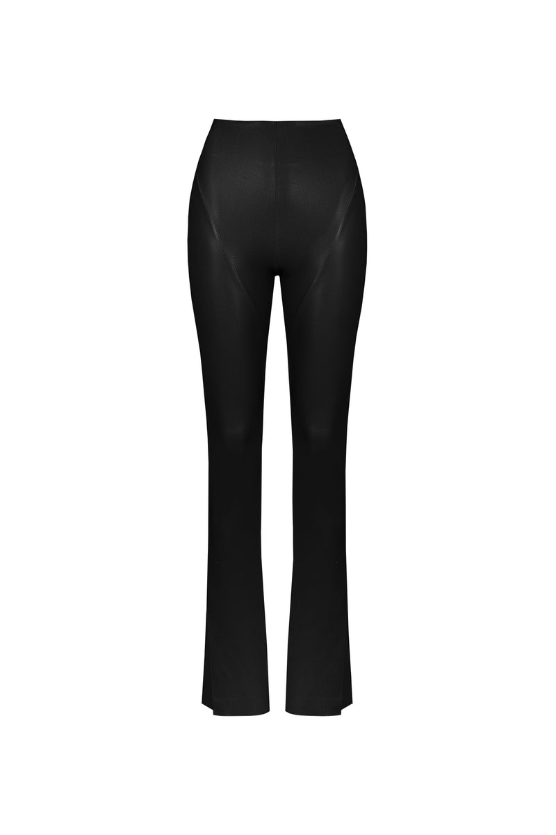 Vegan Leather Sculpting Flared Pants Black