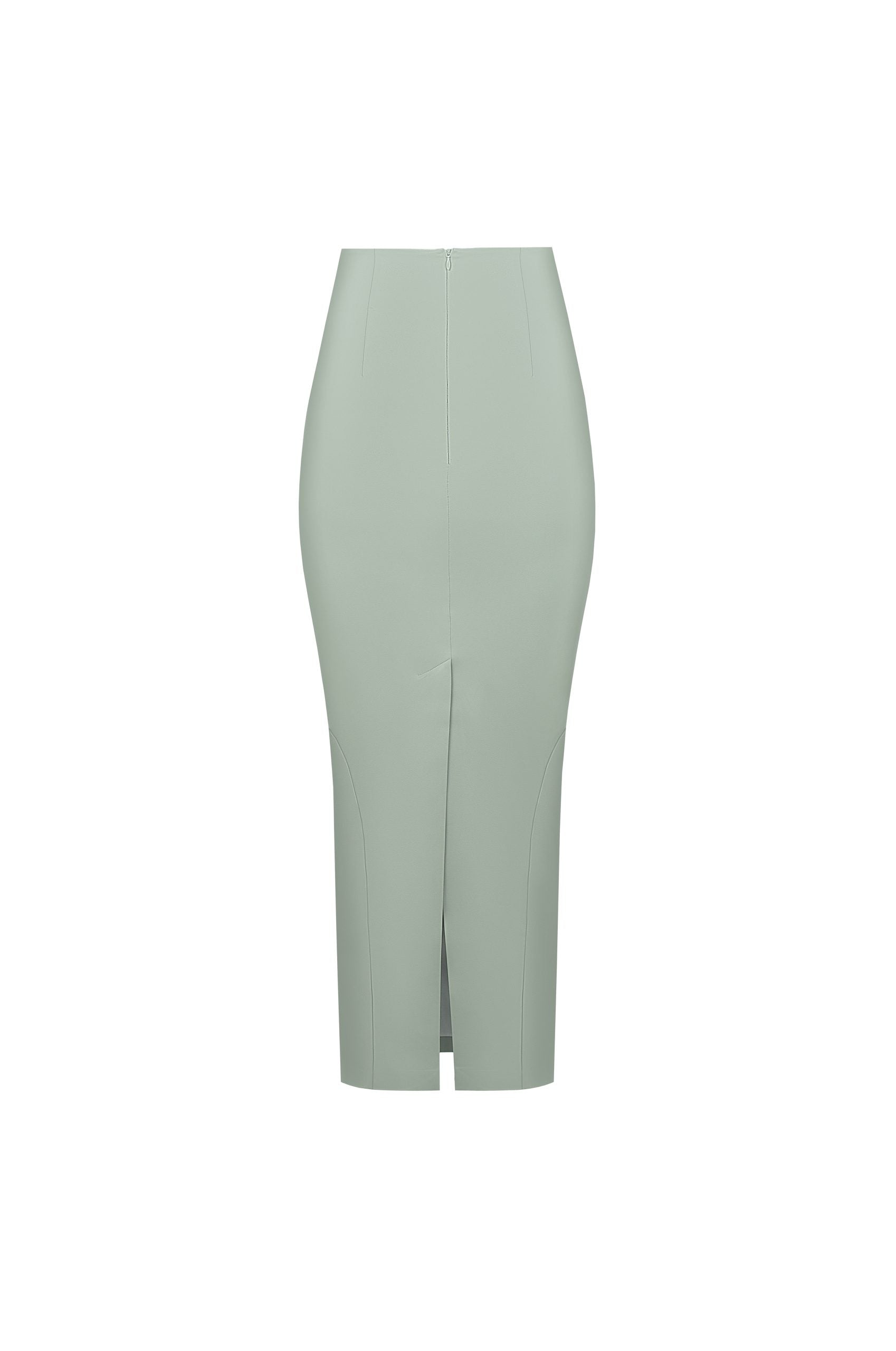 Vegan Leather Sculpting Midi Skirt Sage Green