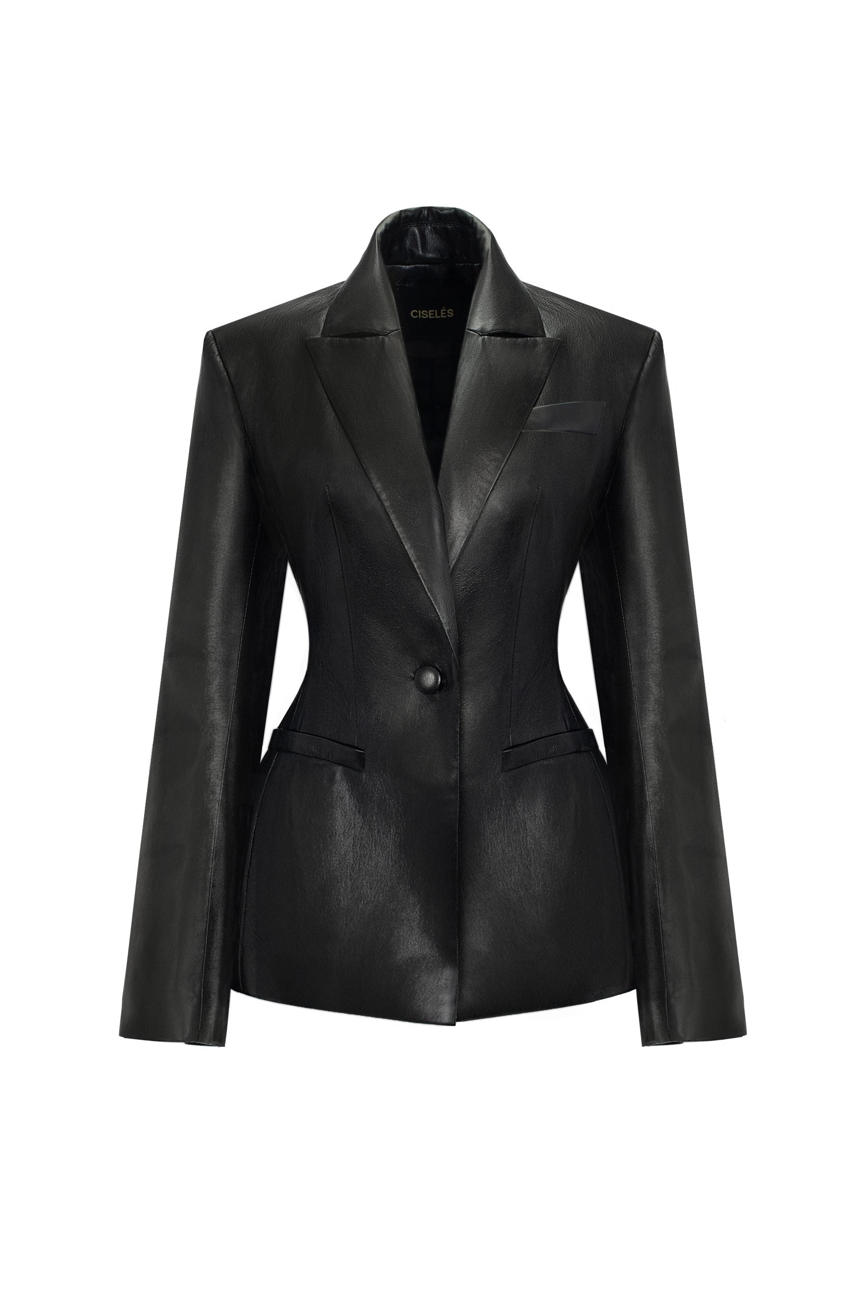 Vegan Leather Hourglass Blazer Black