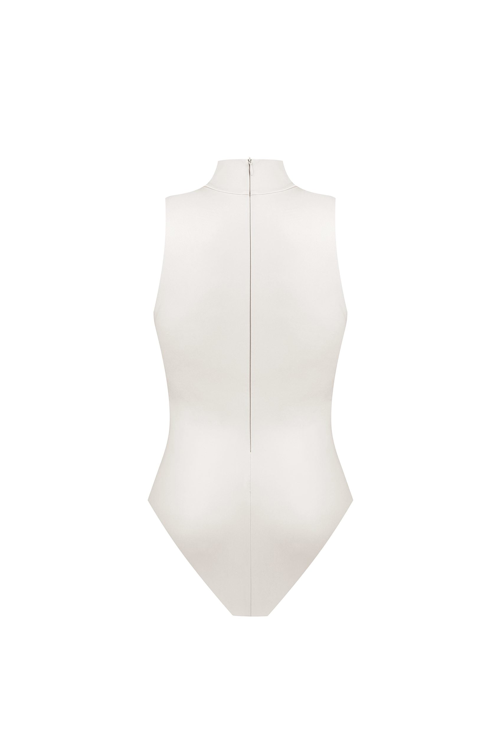 Vegan Leather Turtleneck Bodysuit Ecru