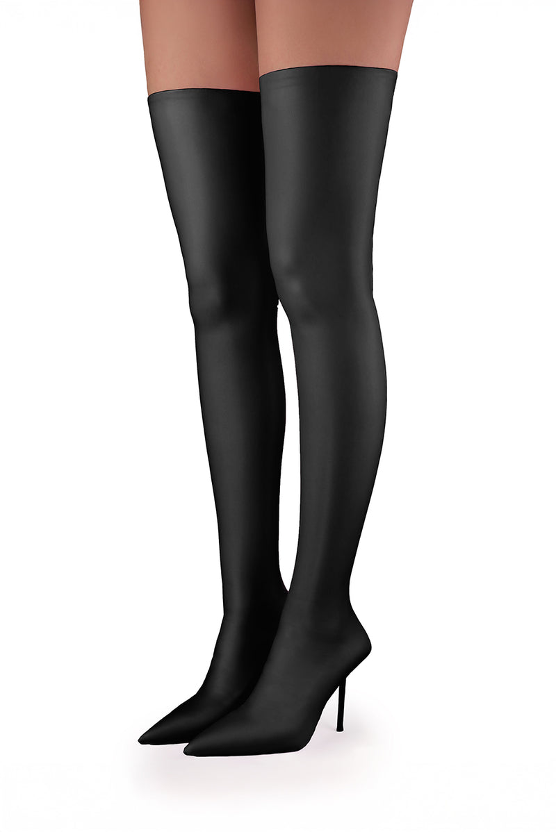 V-Toe Vegan Leather Boot Stockings Black