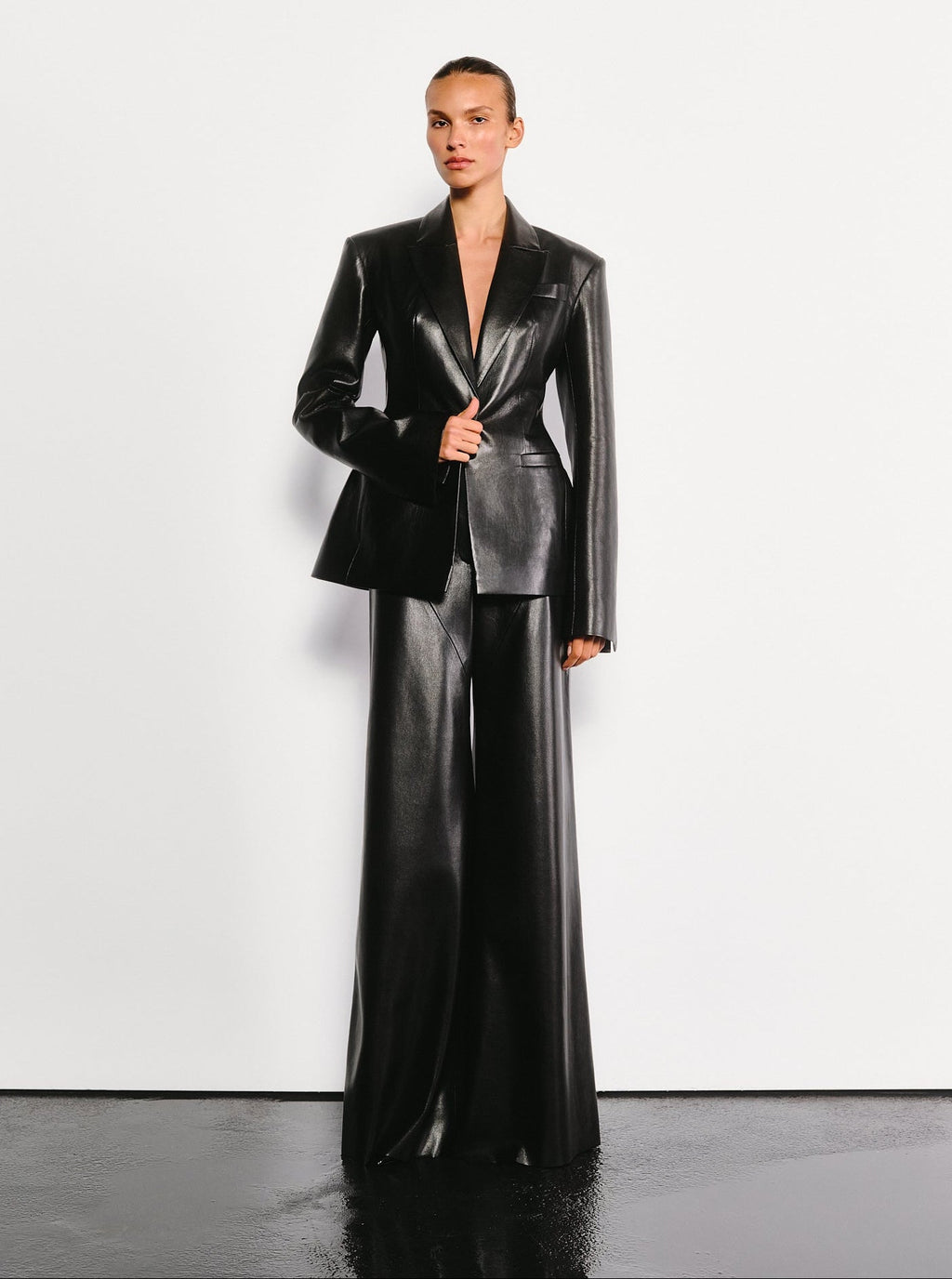 Vegan Leather Hourglass Blazer Black