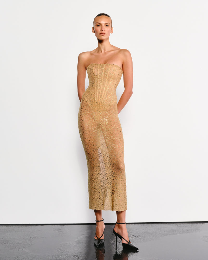 Crystal Corset Dress Gold