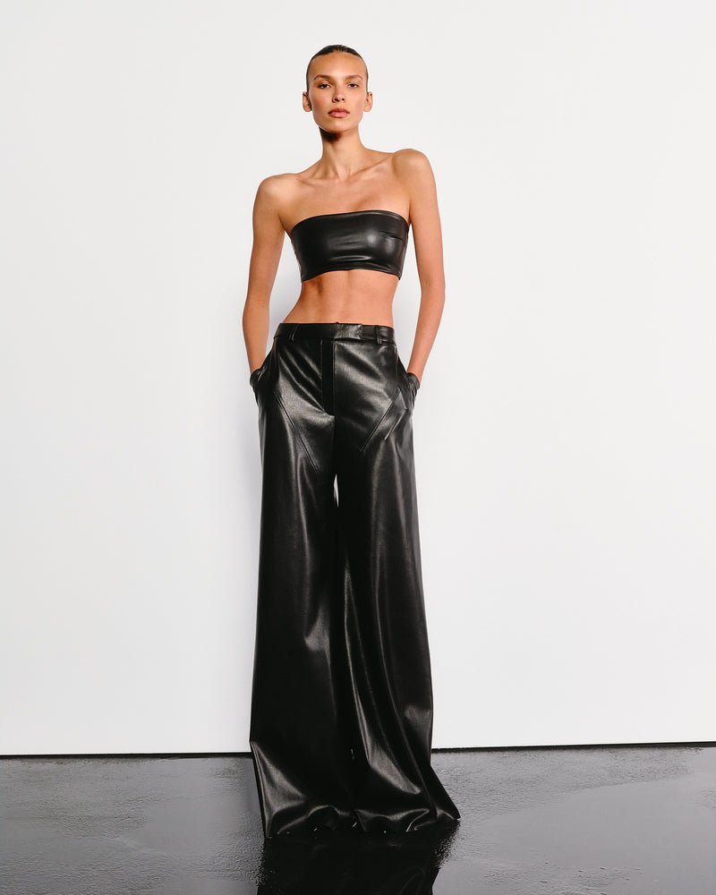 Vegan Leather Wide Leg Pants Black