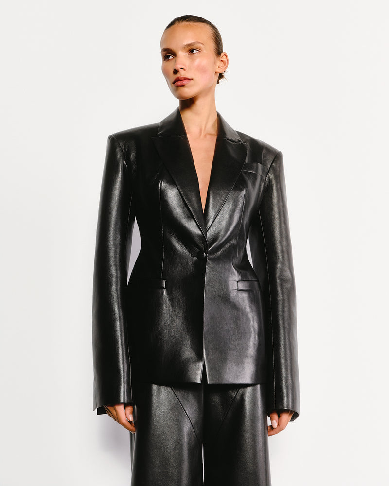 Vegan Leather Hourglass Blazer Black