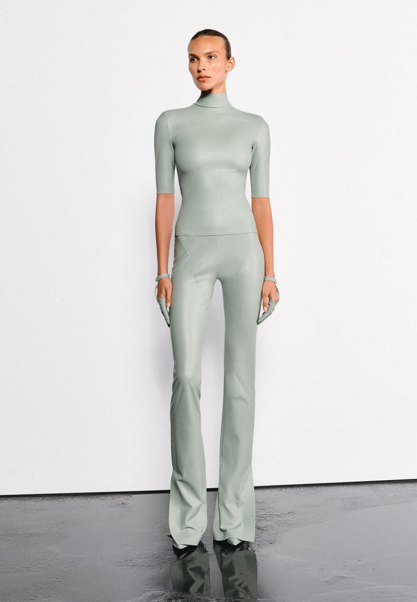 Vegan Leather Short Sleeve Top