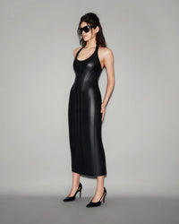 Vegan Leather Column Halter Dress Black - lookbook 1