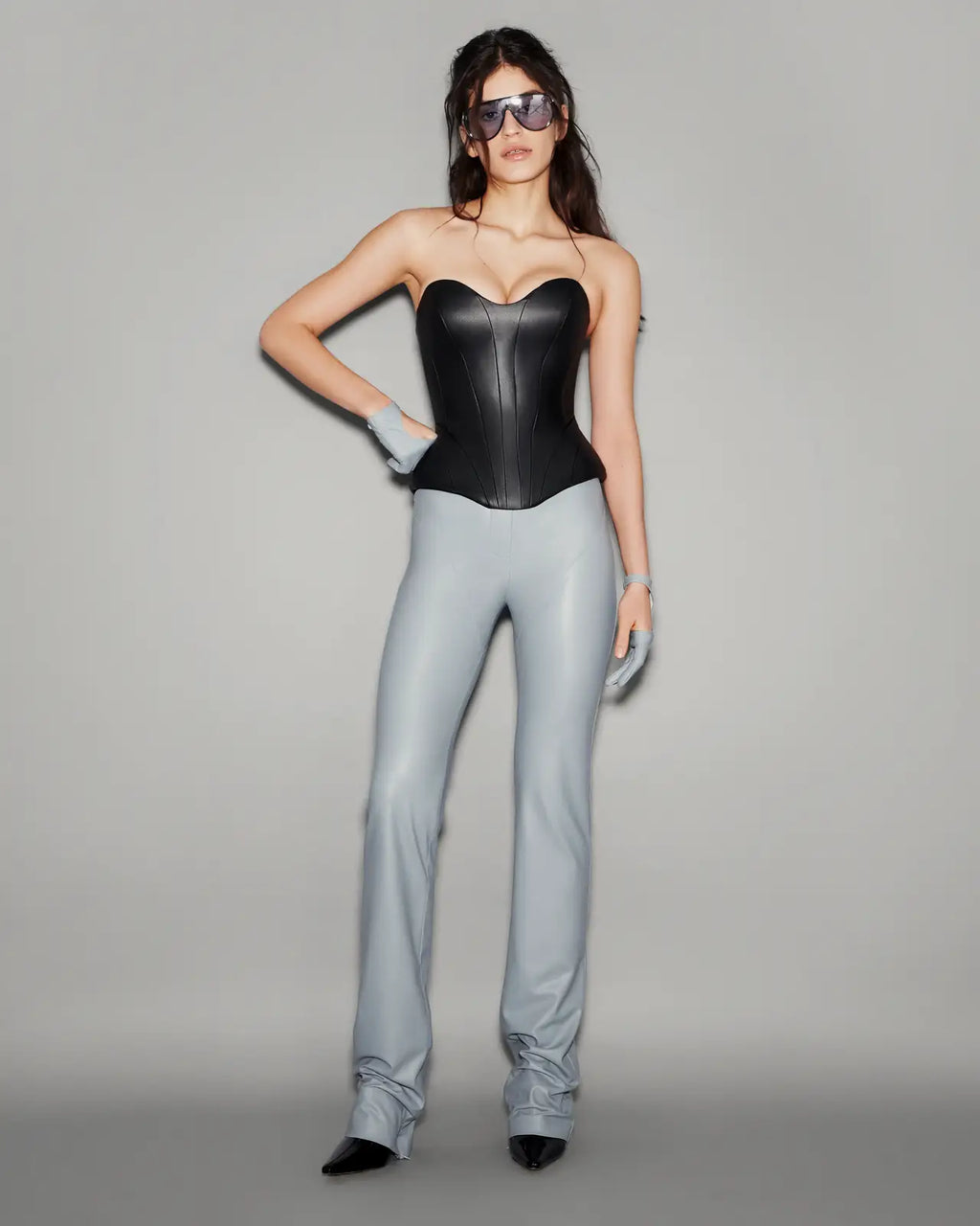 Vegan Leather Straight Pants Slate blue - lookbook 1