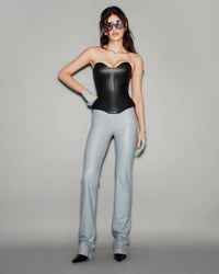 Vegan Leather Straight Pants Slate blue - lookbook 1