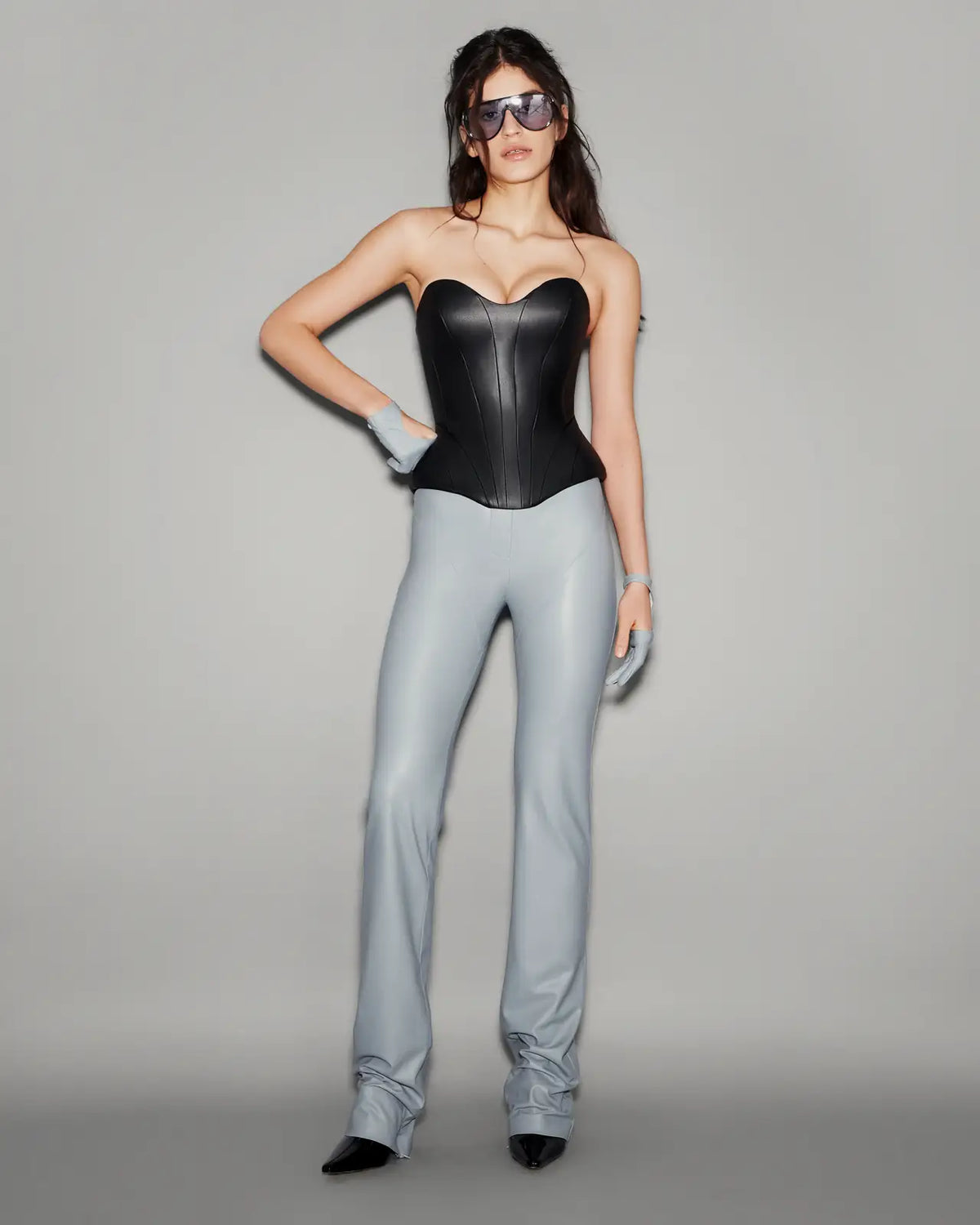 Vegan Leather Straight Pants Slate blue - lookbook 1