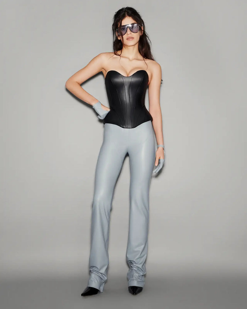 Vegan Leather Straight Pants Slate blue - lookbook 1