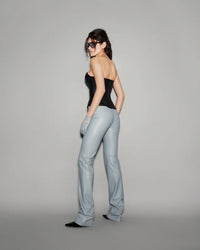 Vegan Leather Straight Pants Slate blue - lookbook 3