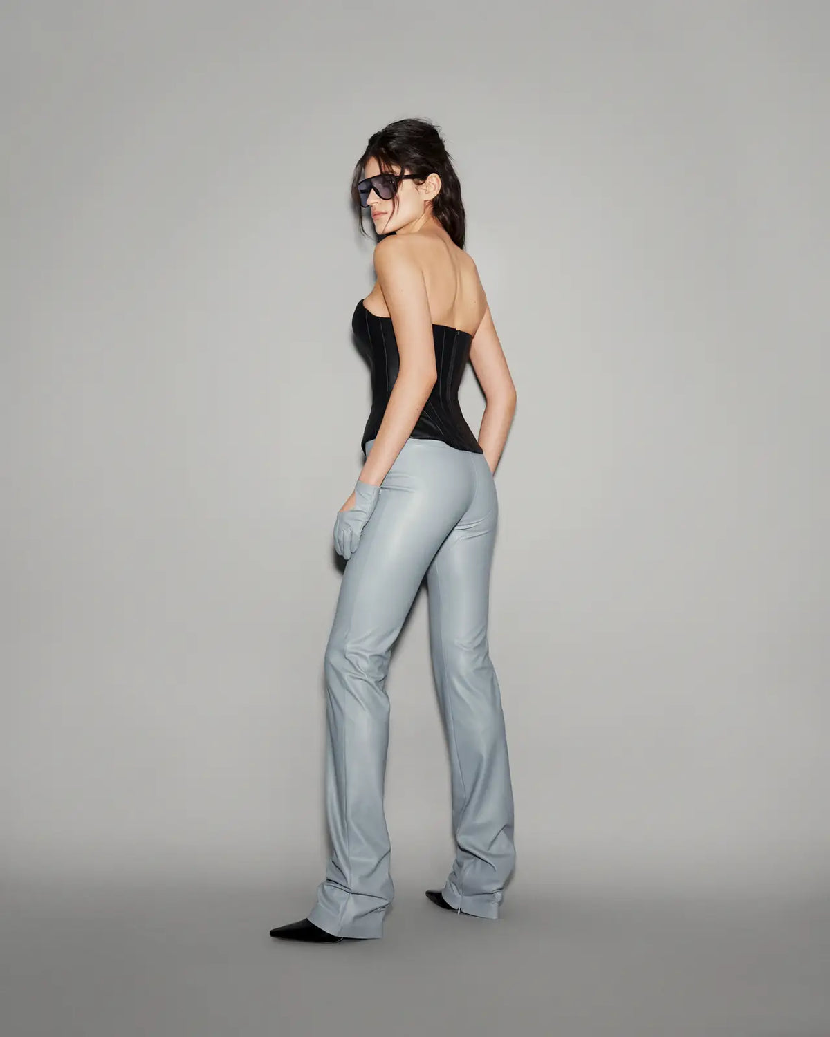 Vegan Leather Straight Pants Slate blue - lookbook 3